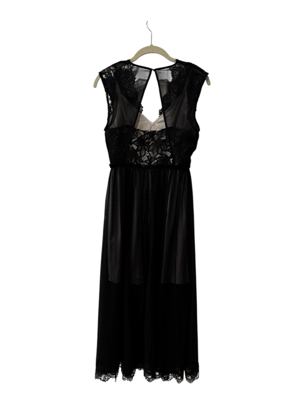 Allsaints Sara Black Lace V-Neck Sheer Midi Dress Sz. 2 - Picture 8 of 16